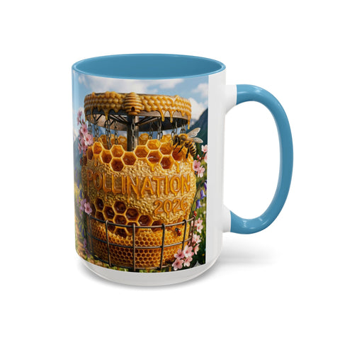 Accent Coffee Mug — Honeycomb Beehive in Alpine Wildflower Meadow (11/15oz)