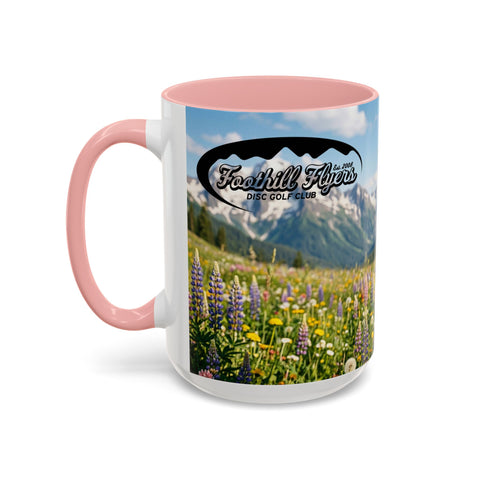 Accent Coffee Mug — Honeycomb Beehive in Alpine Wildflower Meadow (11/15oz)