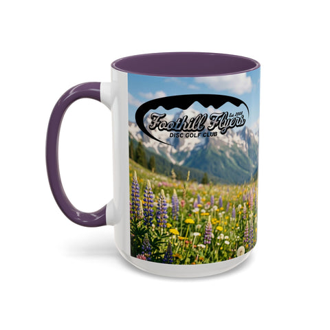 Accent Coffee Mug — Honeycomb Beehive in Alpine Wildflower Meadow (11/15oz)
