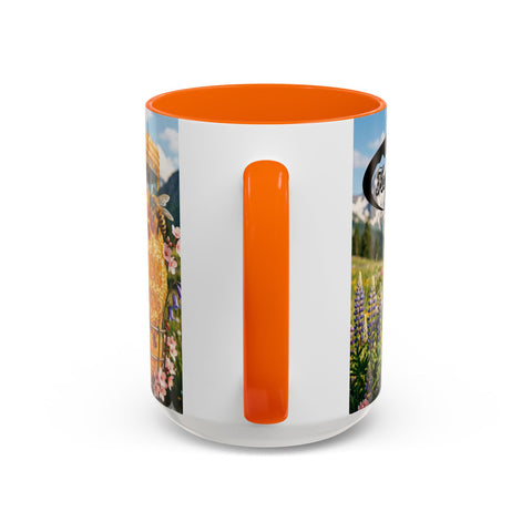 Accent Coffee Mug — Honeycomb Beehive in Alpine Wildflower Meadow (11/15oz)