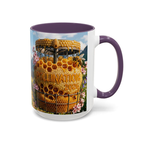 Accent Coffee Mug — Honeycomb Beehive in Alpine Wildflower Meadow (11/15oz)
