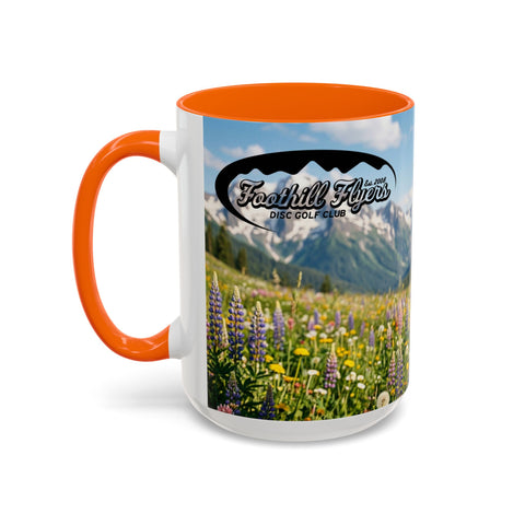 Accent Coffee Mug — Honeycomb Beehive in Alpine Wildflower Meadow (11/15oz)