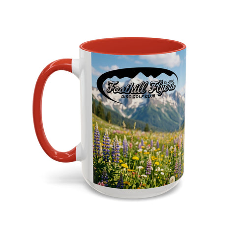 Accent Coffee Mug — Honeycomb Beehive in Alpine Wildflower Meadow (11/15oz)
