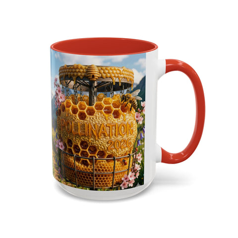 Accent Coffee Mug — Honeycomb Beehive in Alpine Wildflower Meadow (11/15oz)