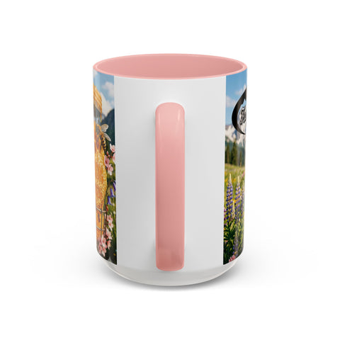 Accent Coffee Mug — Honeycomb Beehive in Alpine Wildflower Meadow (11/15oz)
