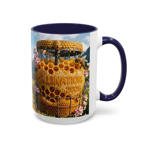 Accent Coffee Mug — Honeycomb Beehive in Alpine Wildflower Meadow (11/15oz)