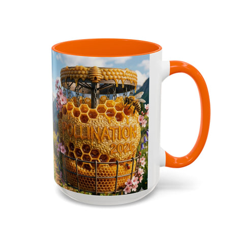Accent Coffee Mug — Honeycomb Beehive in Alpine Wildflower Meadow (11/15oz)