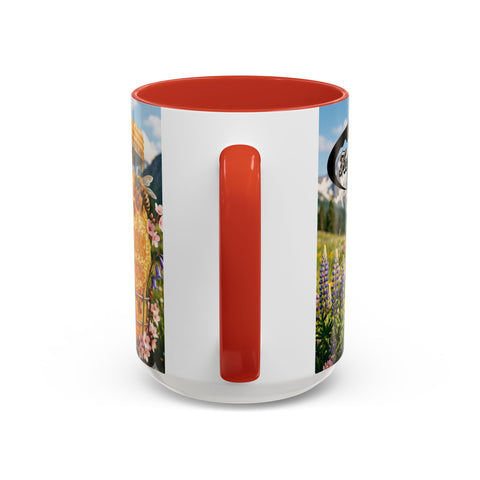 Accent Coffee Mug — Honeycomb Beehive in Alpine Wildflower Meadow (11/15oz)