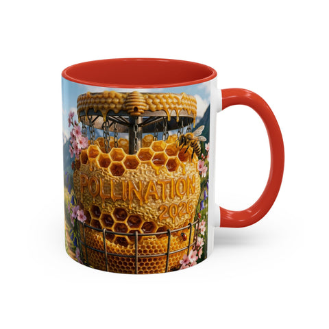 Accent Coffee Mug — Honeycomb Beehive in Alpine Wildflower Meadow (11/15oz)