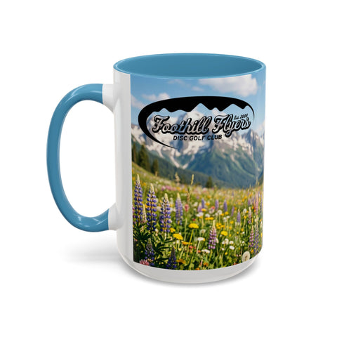 Accent Coffee Mug — Honeycomb Beehive in Alpine Wildflower Meadow (11/15oz)