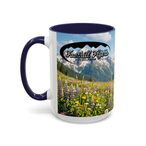 Accent Coffee Mug — Honeycomb Beehive in Alpine Wildflower Meadow (11/15oz)