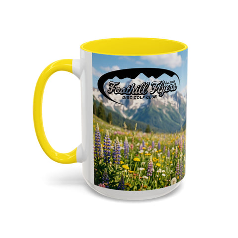 Accent Coffee Mug — Honeycomb Beehive in Alpine Wildflower Meadow (11/15oz)