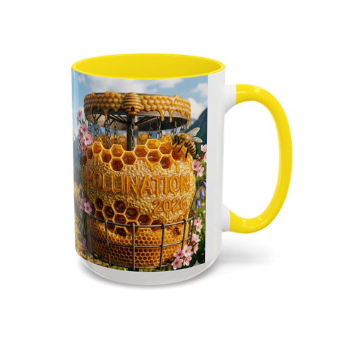 Accent Coffee Mug — Honeycomb Beehive in Alpine Wildflower Meadow (11/15oz)