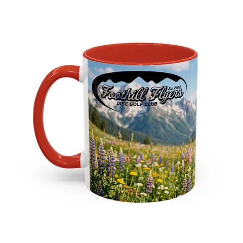 Accent Coffee Mug — Honeycomb Beehive in Alpine Wildflower Meadow (11/15oz)