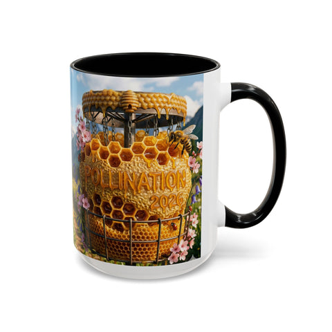 Accent Coffee Mug — Honeycomb Beehive in Alpine Wildflower Meadow (11/15oz)